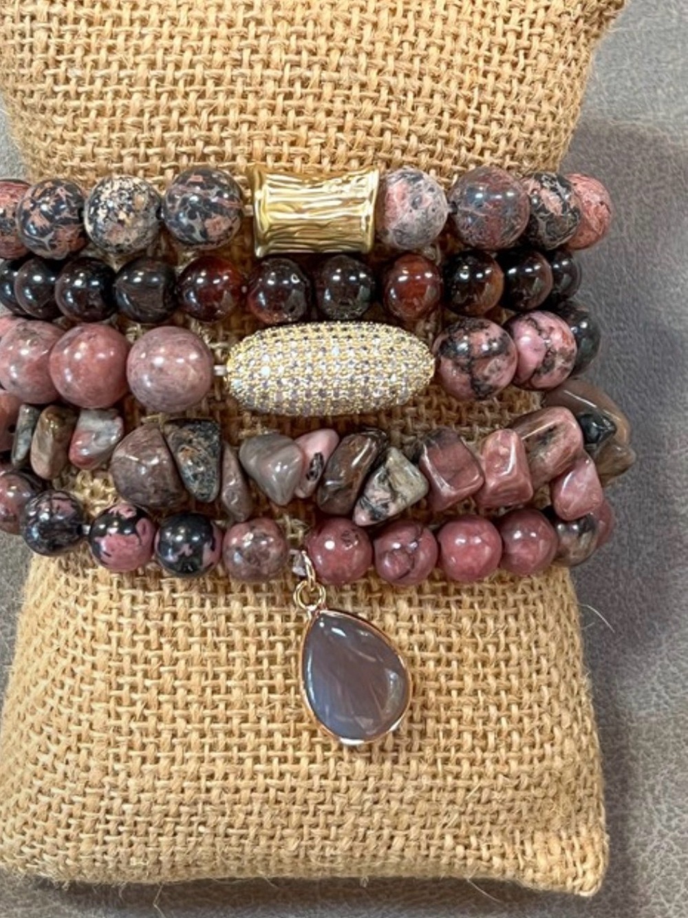 dylan Pink and Gold Multi-Strand Beaded Bracelet Set